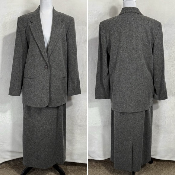 Vintage Sag Harbor Wool Maxi Skirt Suit Size 18 16 Flannel Boyfriend Blazer 90s - Picture 1 of 16